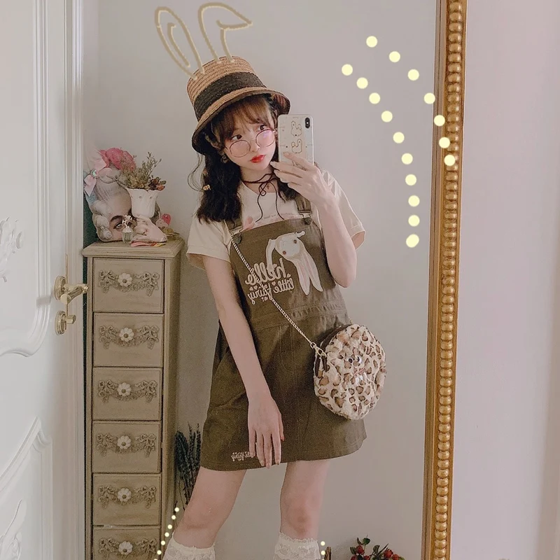 

Princess sweet lolita skirts Bobon21 Cute and naughty rabbit embroidered strap skirt strap length adjustable fashion skirt B1770