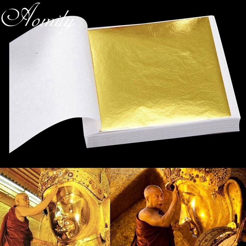 Feuille d'or brillante 9x9cm, 100 feuilles pratiques pour la