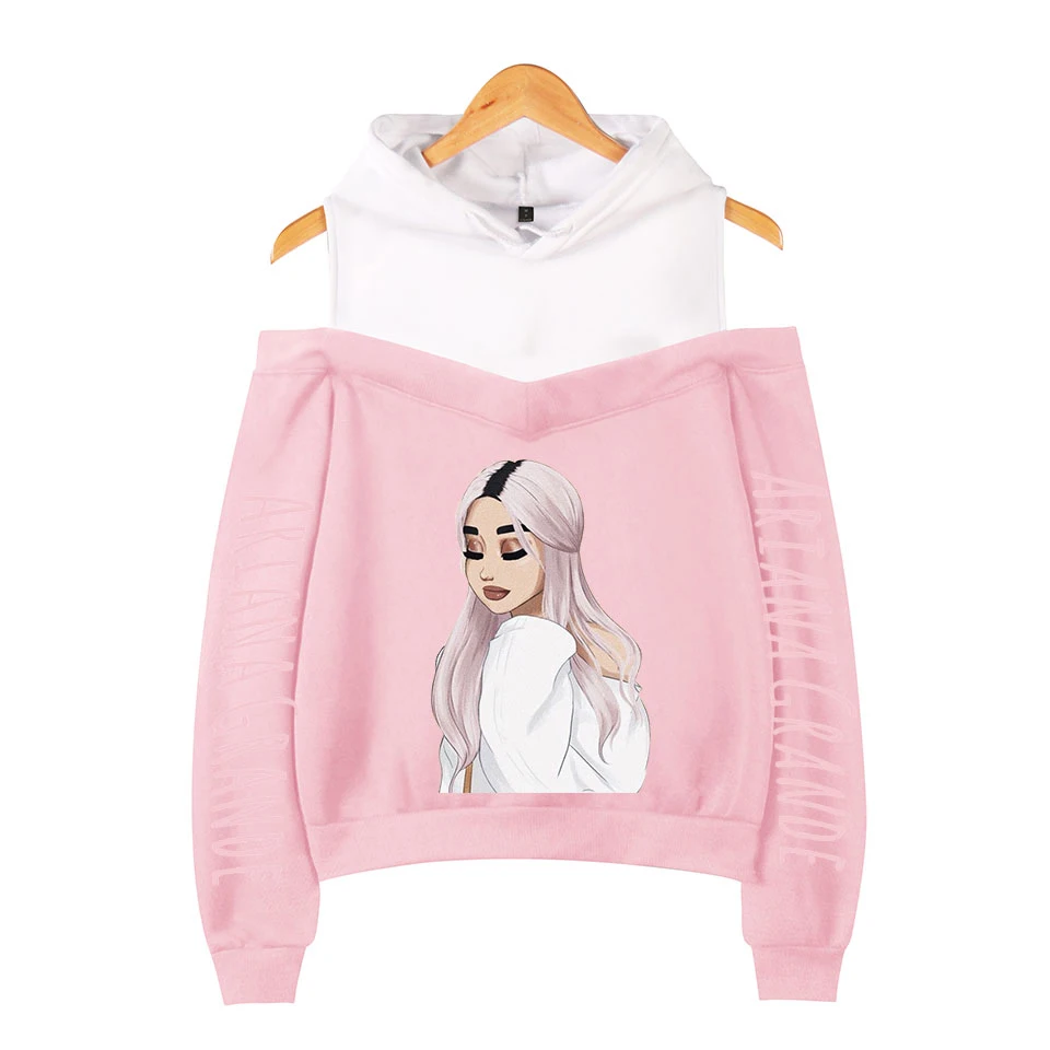 New Fashion Ariana Grande Off shoulder Hoodies Women Pertty Casual Sexy Sweatshirt Print Ariana Grande Off Shoulder Sweatshirts