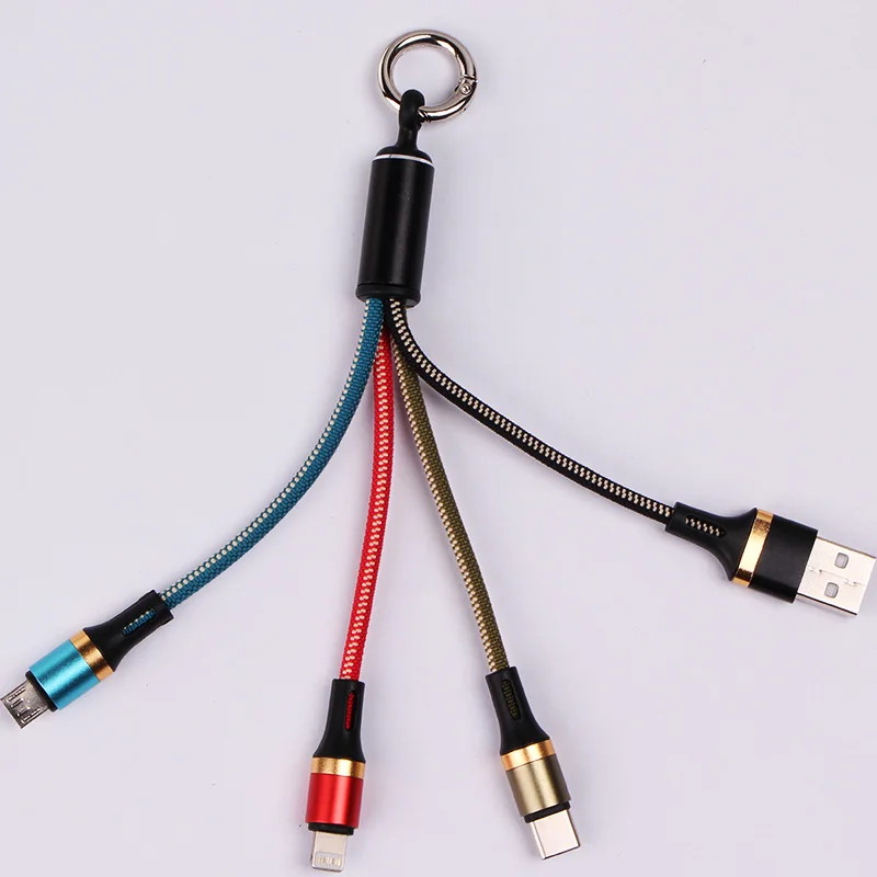 3 в 1 брелок Портативный короткий usb кабель для быстрой зарядки для iphone samsung s9 a50 xiaomi redmi note 7 и 8 pro мульти линия передачи данных