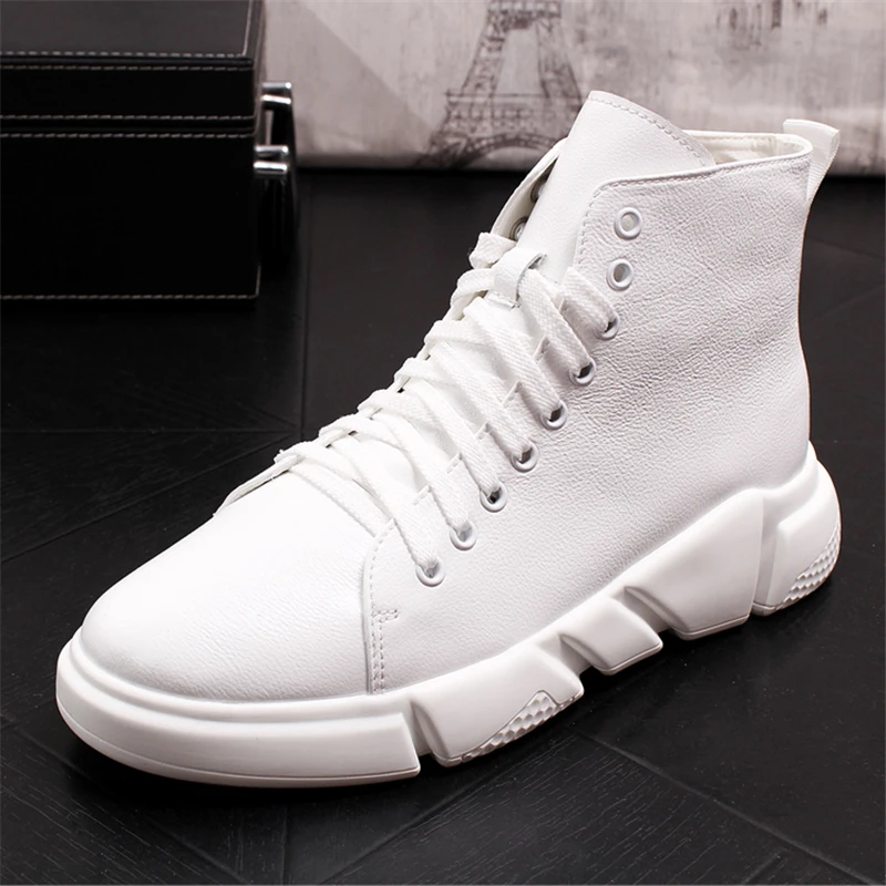 

New Fashion High Top Casual Men Shoes For Men Genuine Leather Shoes Lace Up Casual Sneakers Men Casual Shoes Men High Top Shoes