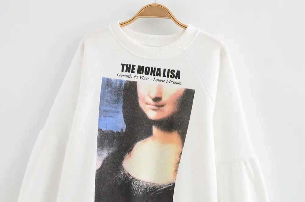 Mona Lisa, белая толстовка с принтом Kawaii, новинка, женские хлопковые толстовки, большие размеры, Харадзюку, хип-хоп пуловер, толстовки, Толстовка
