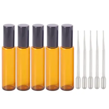 

5 pcs 10 ml Glass Roll-on Comestic Bottles with Stainless Steel Roller Balls With 5 Droppers