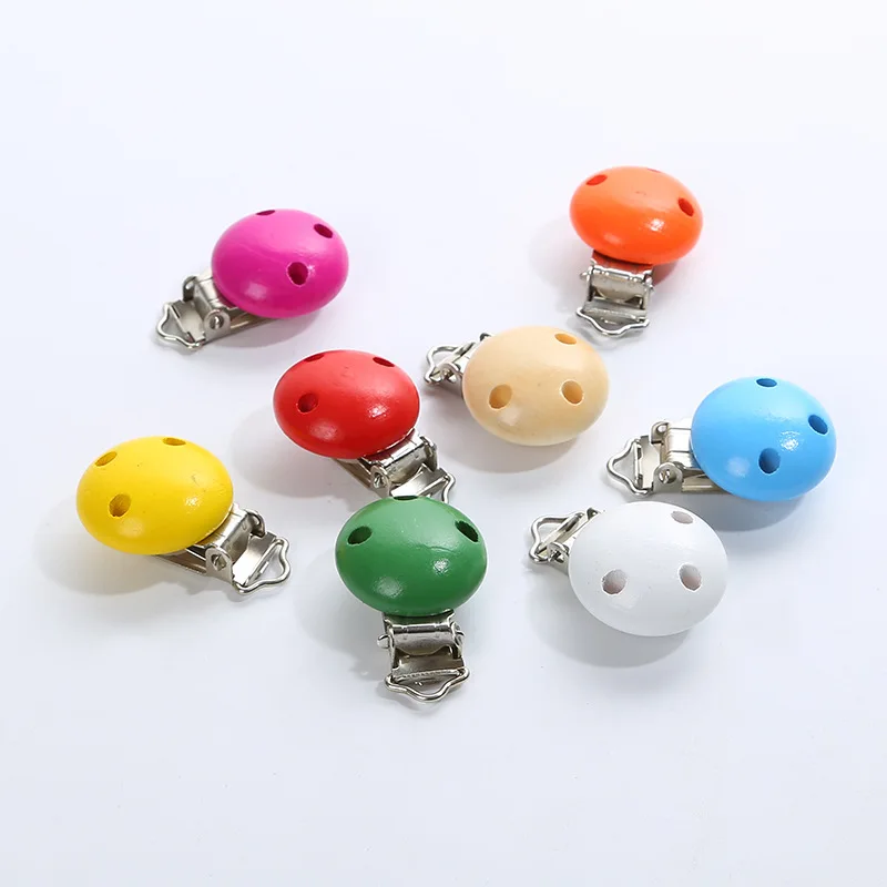 

29X29mm ins wooden pacifier clip color children's wooden three-hole circular pacifier clip baby pacifier chain bead accessories