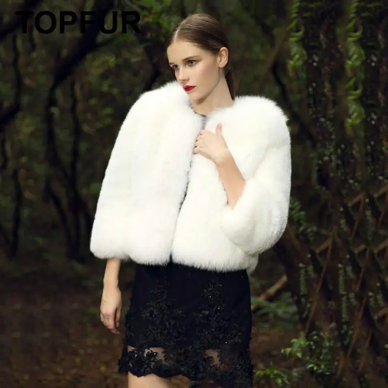 TOPFUR Full Pelt Real Fur Jacekts Fashion Natural White Fox Fur Coat Women Winter Fur Jacket Luxury Short Slim Outerwear