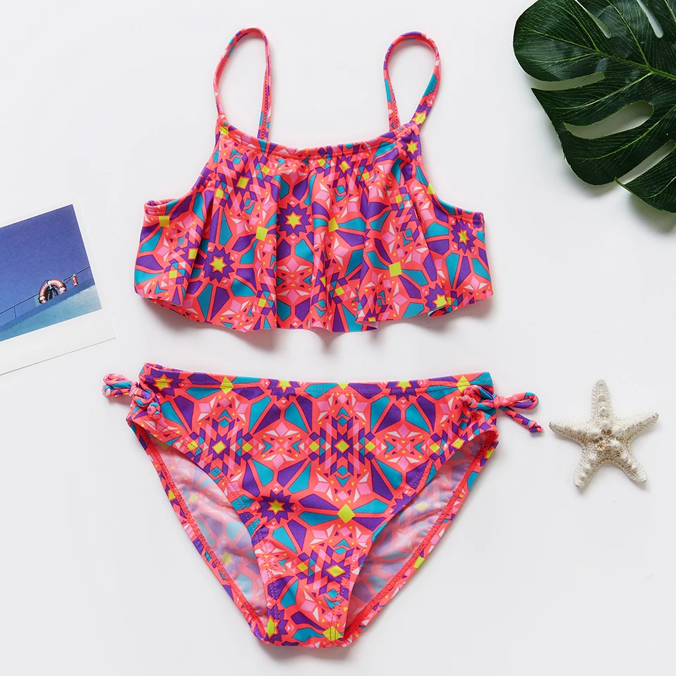 

For 5~12Y Girls Swimsuit 2019 New Girls swimwear Two-Pieces Bikini Sets Ruffle style Children Swimwear Bathing suit-ST191