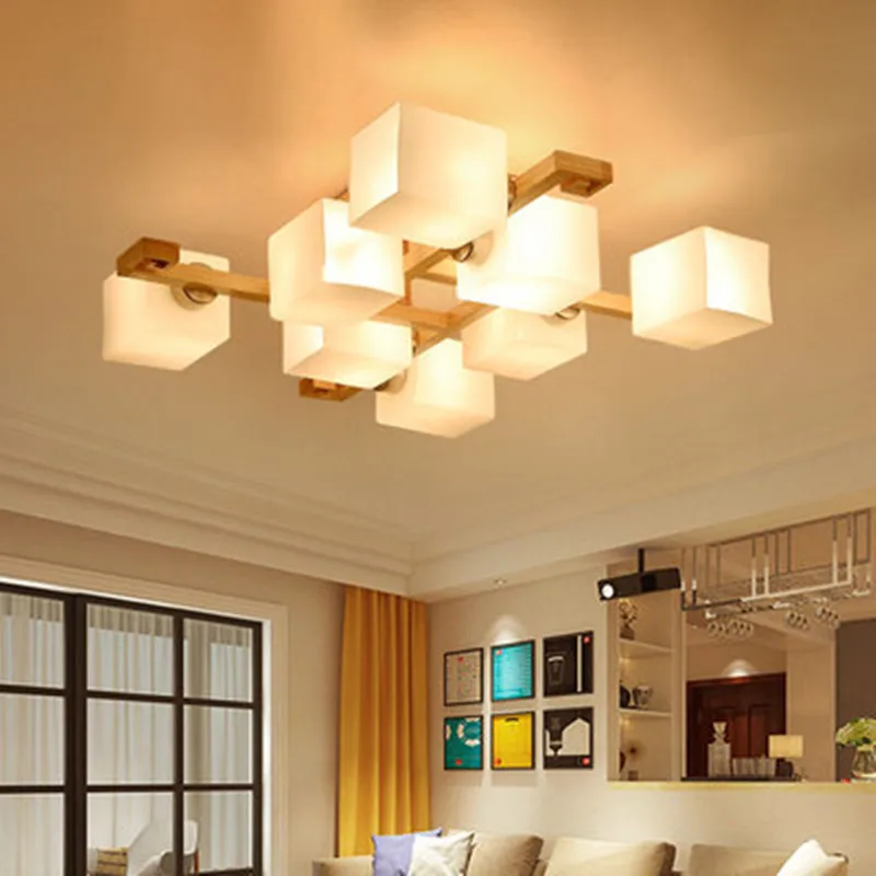 

2019 Wood Modern Led Chandelier Lights For Living Room Bedroom Square Indoor Ceiling Chandelier Lamp Fixtures