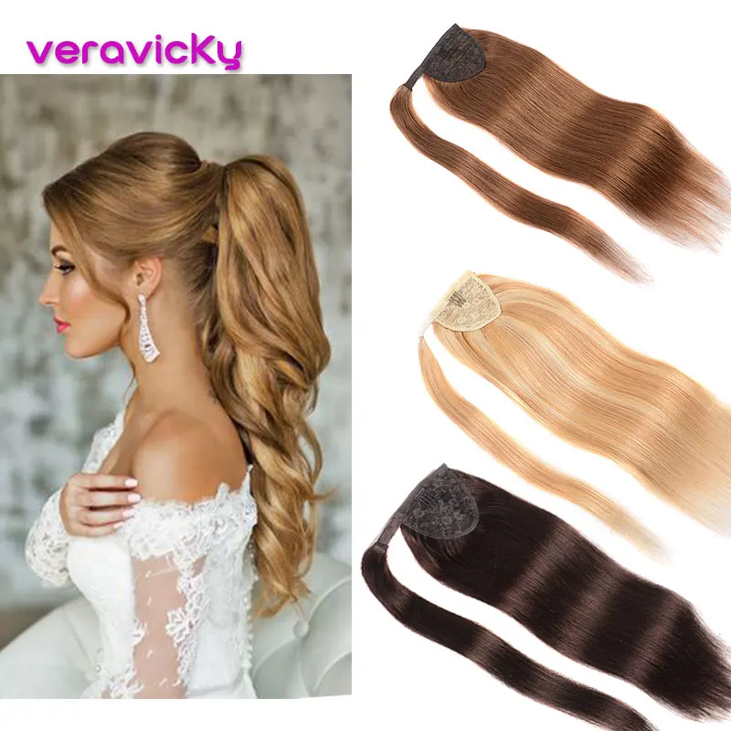 Brazilian Natural Human Hair Balayage Ponytail Extensions 1 Piece Machine Made Remy Blonde Real Human Hair Pony tail Clip Ins