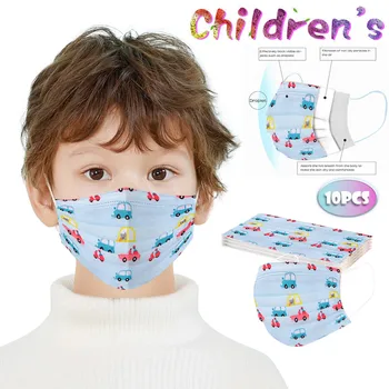 

Disposable Boy And Girl Cute Cartoon Car Print Masks For Children 3 layer Non-Woven Mask Dustproof 10PCS Protective mascarias