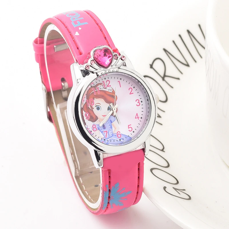 Girl B Rose Новые детские часы с героями мультфильмов, детские часы принцессы для девочек, кварцевые часы с человеком-пауком для мальчиков и студентов, модные кожаные Наручные часы - Цвет: Girl B Rose