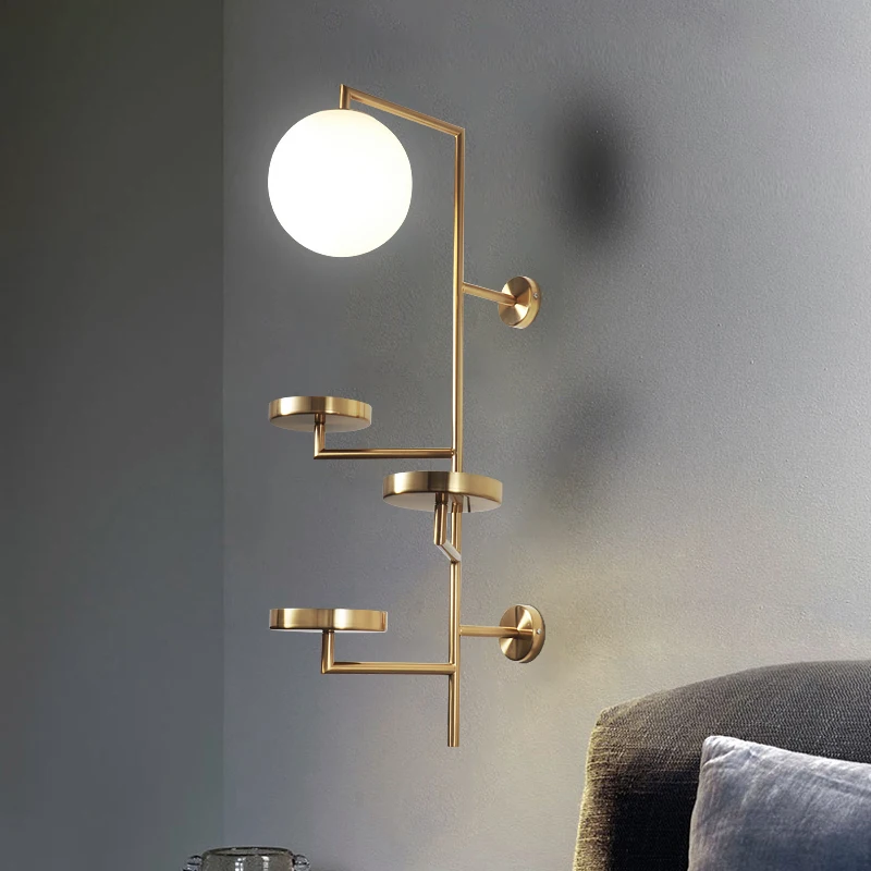 

Post Modern Line Wall Lamp Minimalism Nordic Glass Ball Led Wall Sconce Light Fixtures Bathroom Bedside Mirror Lights Loft Decor