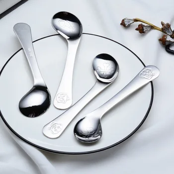

Baby Stainless Steel Spoon Infant Feeding Spoon Solid Curved Spoon Baby Creative Tableware Training Learning Eating Food Spoons