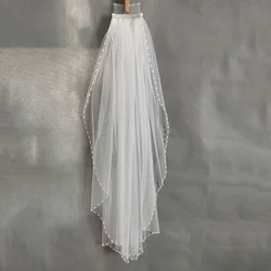 White Ivory Wedding Vail Fingertip Length Crystal Wedding Veil Custom Made 1T Pearls Bridal Veils with Metal Comb