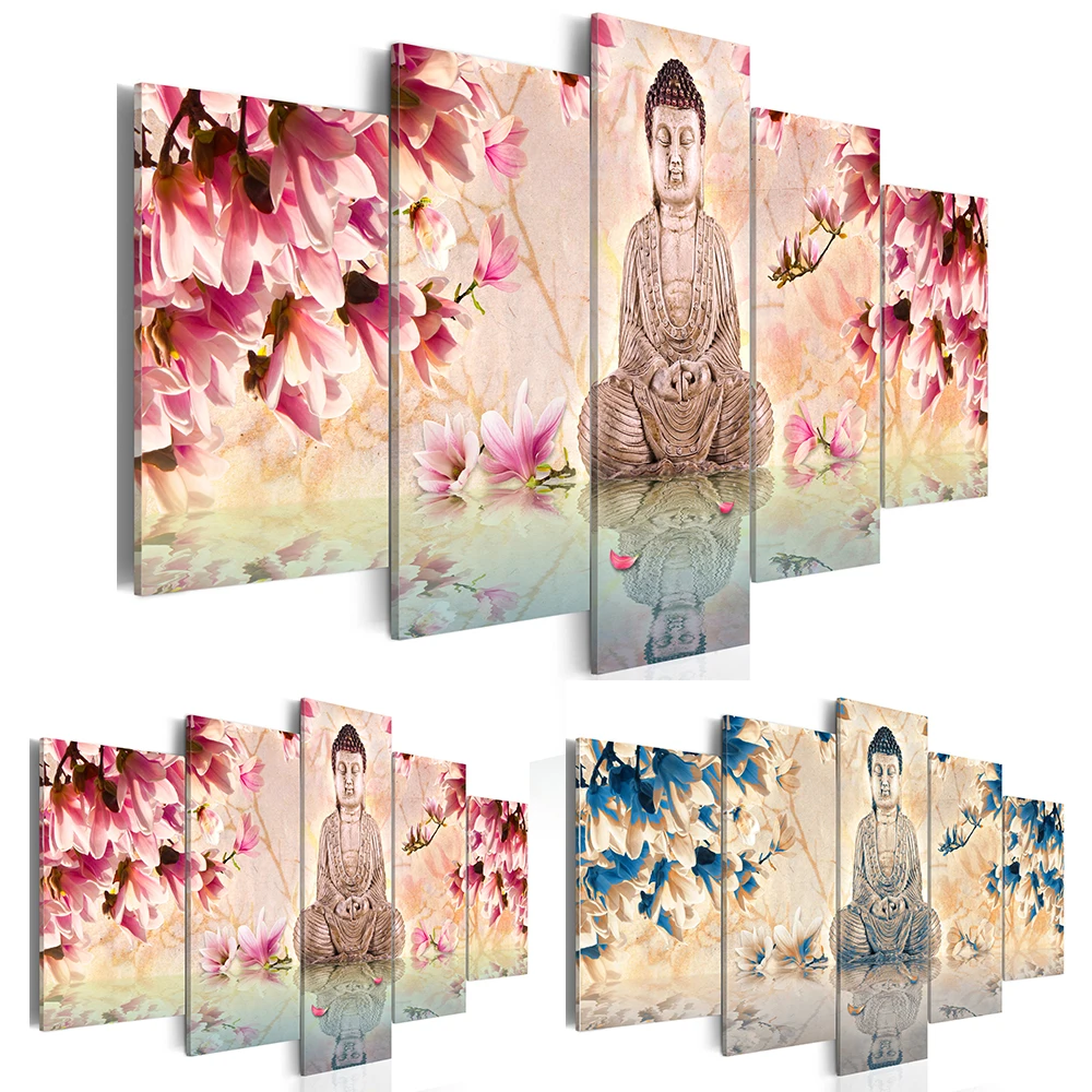 5 шт. современный цветок магнолии Будды Настенный декор буддизм картина маслом