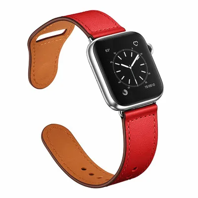 red B Кожаный ремешок для Apple watch 44 мм 40 мм iWatch 42 мм 38 мм браслет для часов из натуральной кожи Apple watch 5 4 3 2 1 - Цвет ремешка: red B