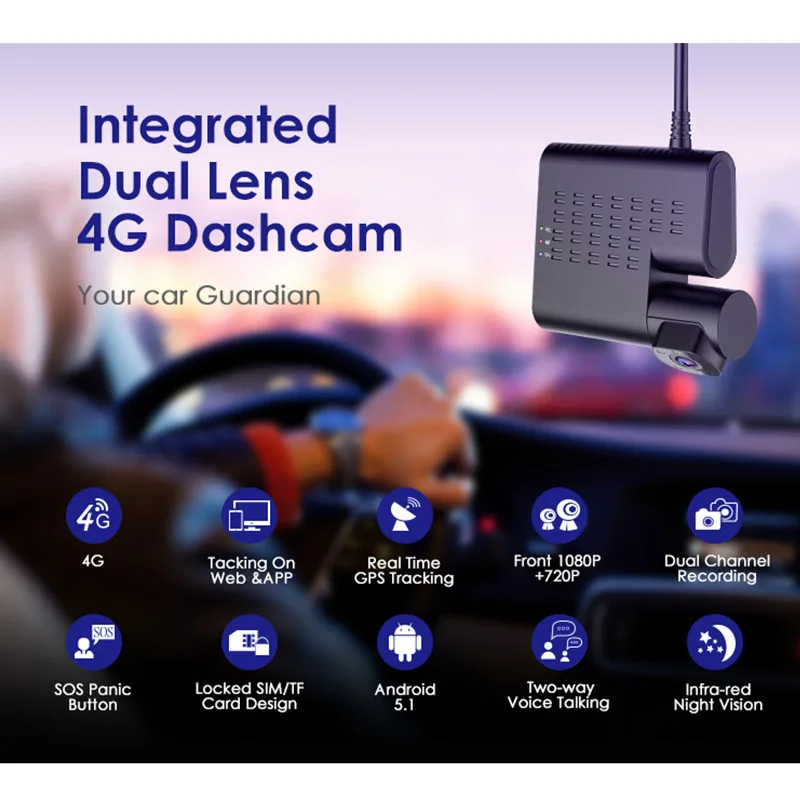 AZDOME C9 Pro 4G Dash Cam Dual Cameras Live Video GPS Tracking WiFi Remote Monitoring Car DVR Super Night Vision Camera Recorder car dash cam