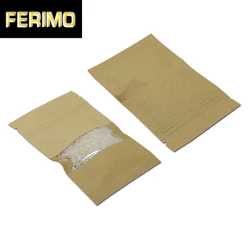 

9x14cm Window Bags Brown Kraft Paper Pouch Resealable Zip Lock Packaging Ziplock Food Bag Nuts Snack Storage With Clear Window