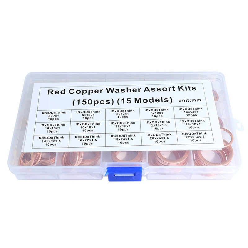 Details about   110Pc Solid Copper Crush Washer Seals Flat Ring Gasket Assortment Organizer Case 
