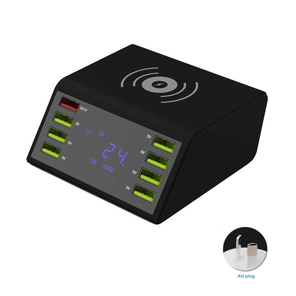 8 USB Ports Multifunctional Socket LCD Display Portable Quick Charging Phone Charger Smart Power Adapter Travel Docks Mobile