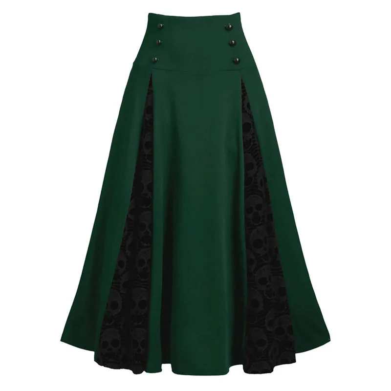 Женская юбка Готическая плиссированная юбка плюс размер женская кружевная пэчворк с высокой талией повседневная юбка средней длины Новое поступление 5 - Цвет: Green