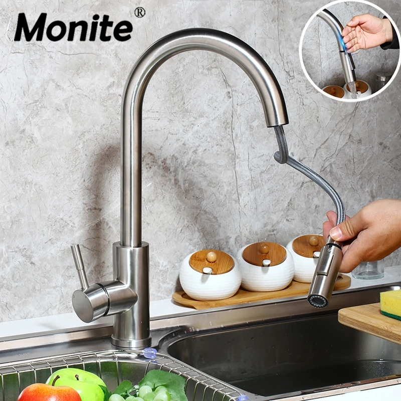 Monite Кухонные смесители с сенсорным управлением из нержавеющей стали, умный датчик, 2 способа, кухонный смеситель, кран для кухни, кран для раковины