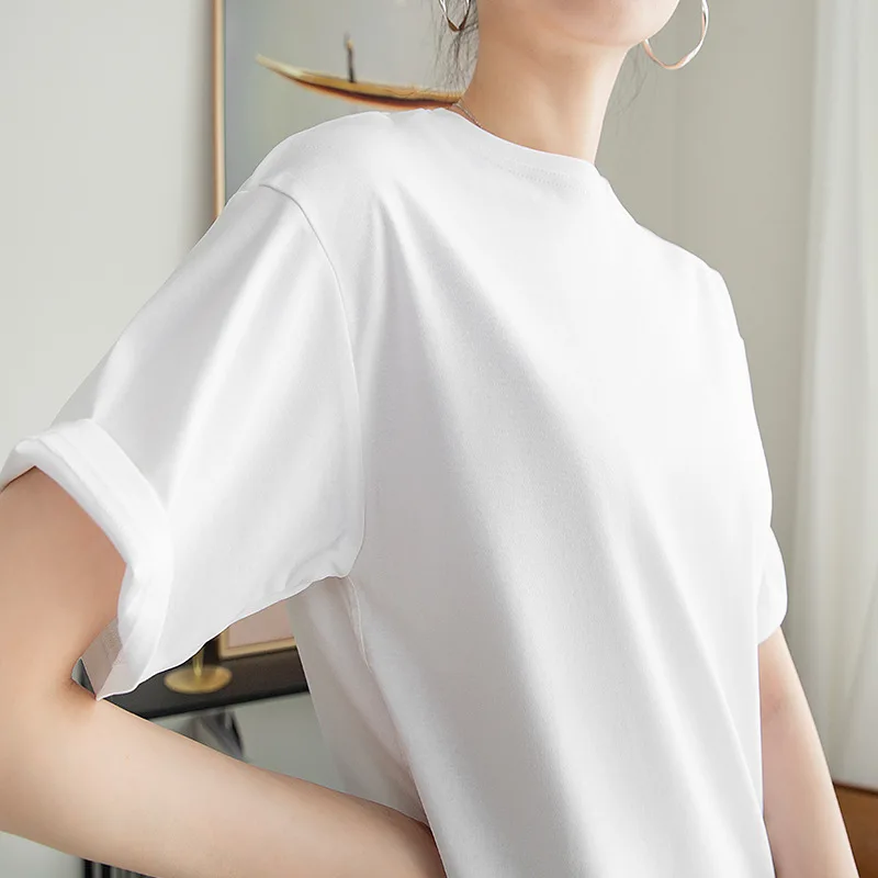 Summer Women's Short-Sleeved T-Shirt Ins Korean Style Fashion Basic Round Neck Solid Color Mercerized Cotton Loose Base 2020