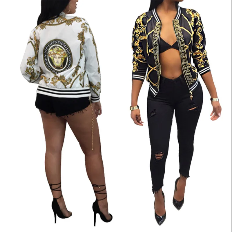 

African Retro Ethnic Jacket Flower Print Jacket Women Autumn Printing Long Sleeve Casual Tops Zipper Jacket Outwear Loose Tops