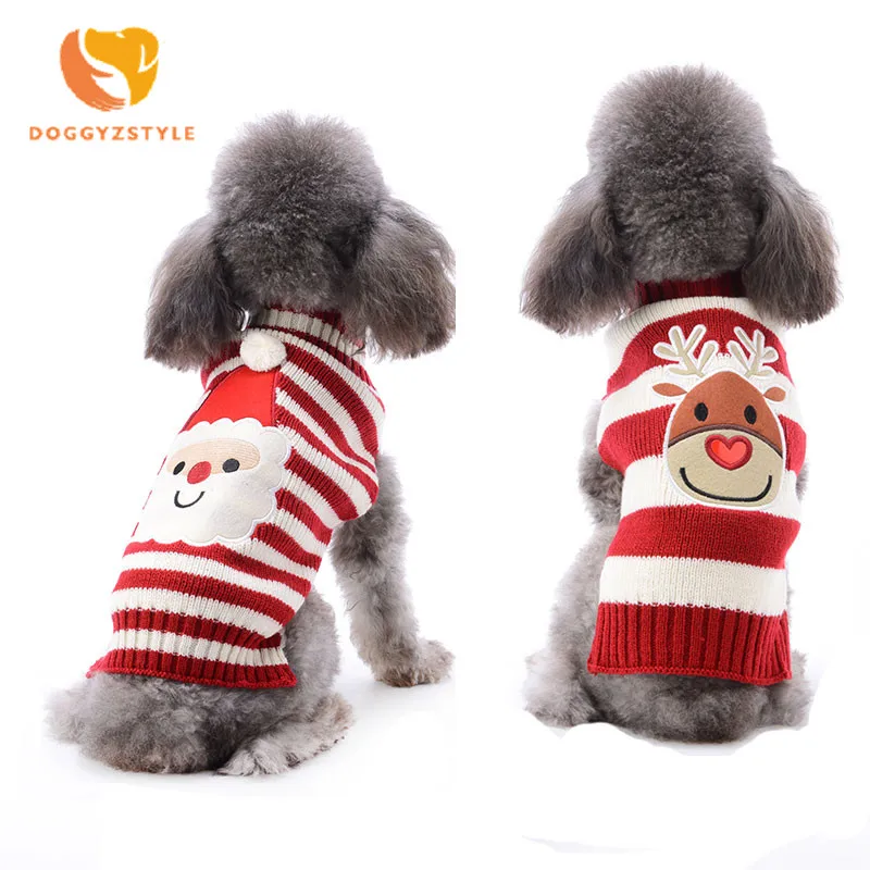 Рождественский свитер для собаки, Rudolph, трикотаж, Санта Клаус, полосатая вязаная одежда, зимняя теплая одежда для домашнего животного, собаки, щенка, кота, свитер