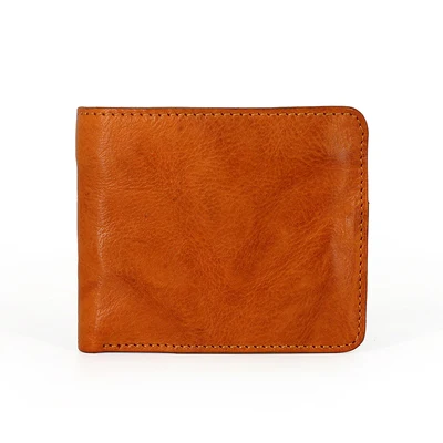 Yellow Men Short Wallets Genuine Leather Male Clutch Bag First Layer Cow Leather Retro Bifold Wallet Simple Coin Purses Money Bag Card - Color: Yellow