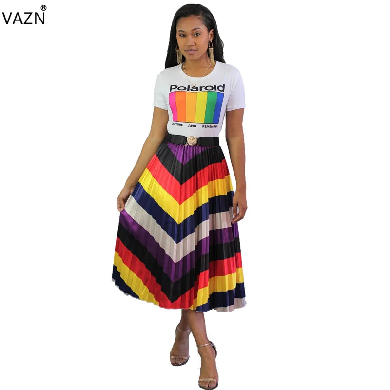 VAZN весенние популярные сексуальные женские плиссированные свободные длинные юбки с принтом, повседневные женские свободные гофрированные длинные юбки BS1049