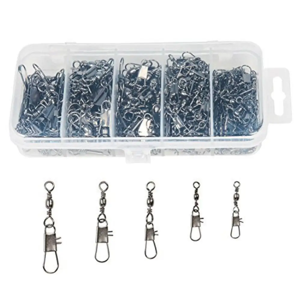 200Pcs Fishing Rolling Ball Bearing Barrel Swivel with Safety Snap Connector
