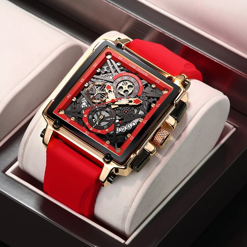2021 New Men Watch LIGE Top Brand Luxury Waterproof Quartz Square Wristwatche For Men Date Sport Hollow Clock Male Zegarek Meski 