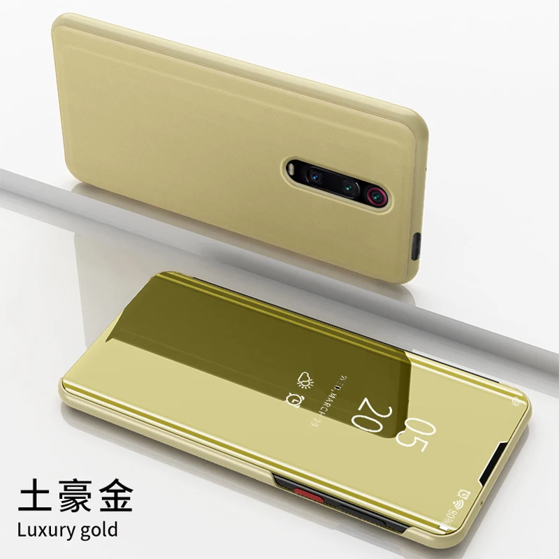 Роскошный умный флип-чехол для Xiaomi Redmi Note 7 5 6 Pro, зеркальный кожаный чехол для Redmi 7 7A 6 6A 5A 5 Plus 4X K20 Pro S2 Go Cover - Цвет: Золотой