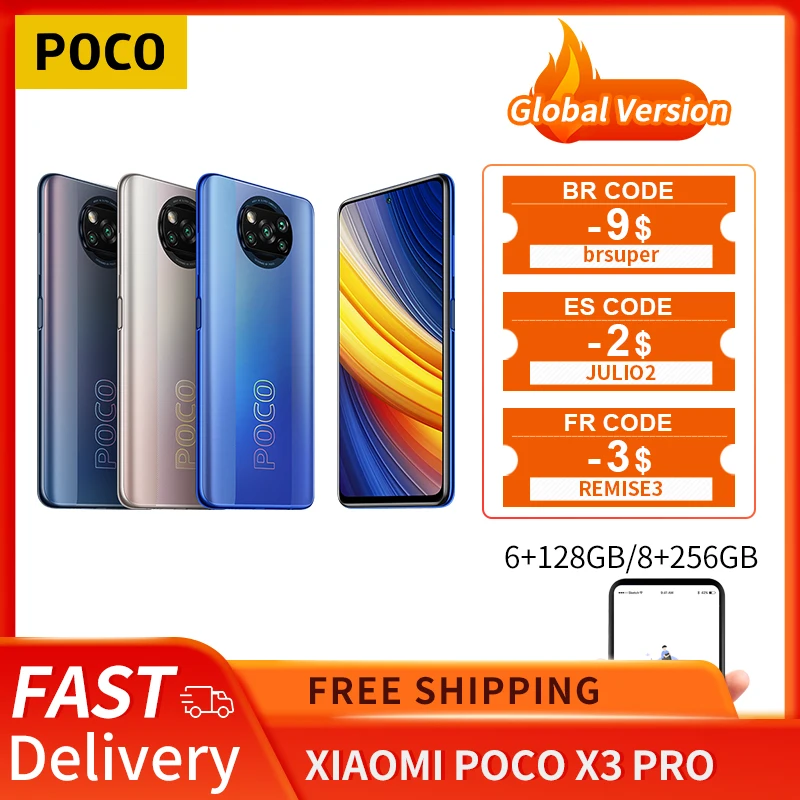 POCO X3 Pro Cellule 6 GO + 128GB/8 GO + 256 GO Xiaomi Android Smartphone Snapdragon 860 120Hz DotDisplay 5160mAh 33W en Charge Quad Caméra IA
