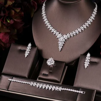 

Bridal Jewelry Sets Wedding Necklace Earrings Accessories Cubic Zirconia Copper Janekelly Water Drop Trendy Flower for Women