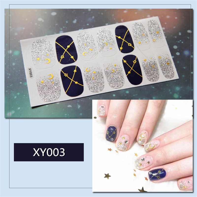 Nusx 14tips Full Cover Nail Stickers Wraps Constellation DIY Nail Decals Self Adhesive Nail Sticker Pink 3