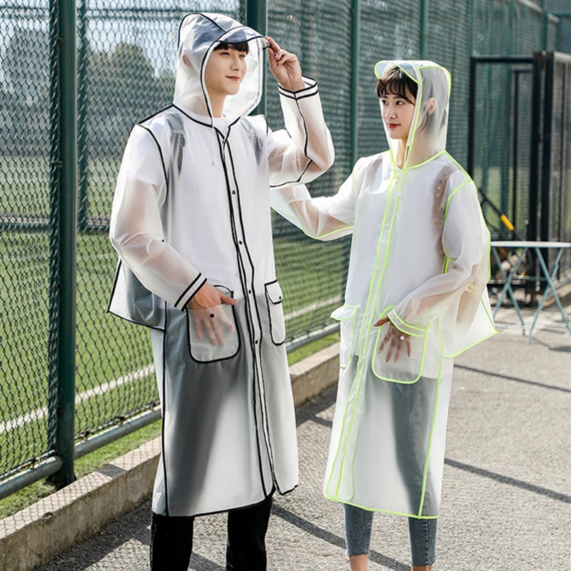 Raincoat Poncho Waterproof Transparent Eva Clear Long Ladies Men Fashion Hooded With Schoolbag space