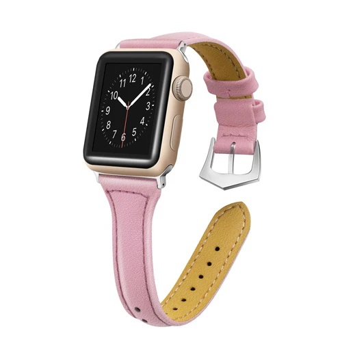 Pink Ремешок из натуральной кожи для Apple Watch 42 мм 38 мм iwatch 4 ремешка 44 мм 40 мм браслет наручный ремень ремешок для часов 4 3 2 1 Аксессуары - Цвет ремешка: Pink