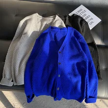 Осенний Кардиган для мужчин, модный однотонный Повседневный вязаный кардиган, мужской свитер, свободный свитер, куртка, мужские свитера M-2XL