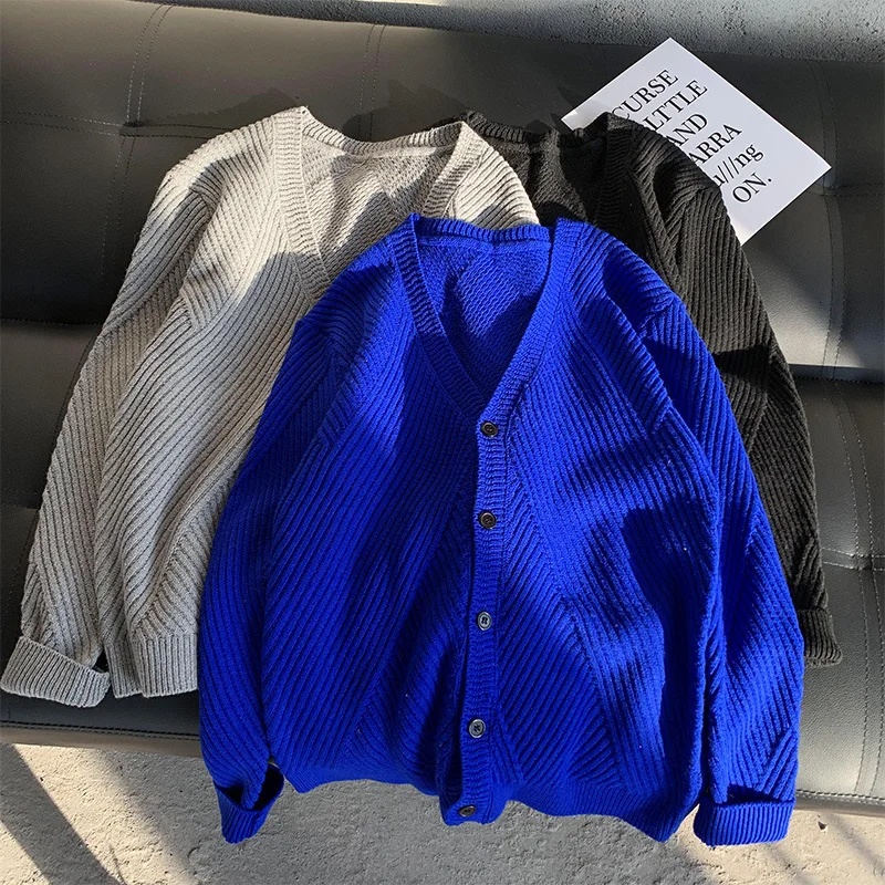 

Autumn New Cardigan Men Fashion Solid Color Casual Knit Cardigan Man Sweter Lothes Loose Sweater Jacket Men Sweaters M-2XL