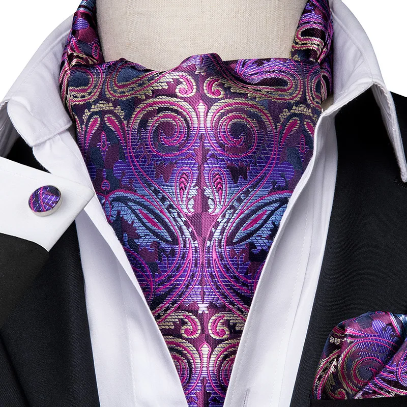 100% шелк Фиолетовый Пейсли Аскот карман квадратный шейный платок Аскот резинка для волос самостоятельно британский стиль джентльмен