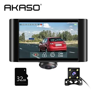 Автомобильный видеорегистратор AKASO 360 ° с двойным объективом, видеорегистратор для передней и задней панели с сенсорным экраном, g-сенсор, камера для парковки - Название цвета: AKASO P4