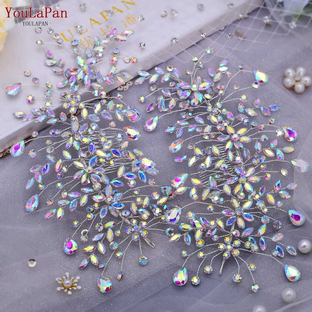 YouLaPan HP379 Silver Crystal Hair Clip for Wedding Hair Comb Tiara Rhinestone Flower Wedding Accessories for Brides