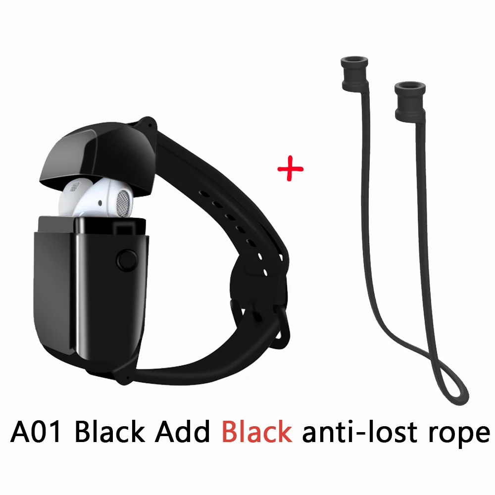 Black add Black rope Microdata A01 Часы Браслет Беспроводная гарнитура Bluetooth 5,0 TWS Смарт Висячие Наушники стереофоны жизнь водонепроницаемый - Цвет: Black add Black rope