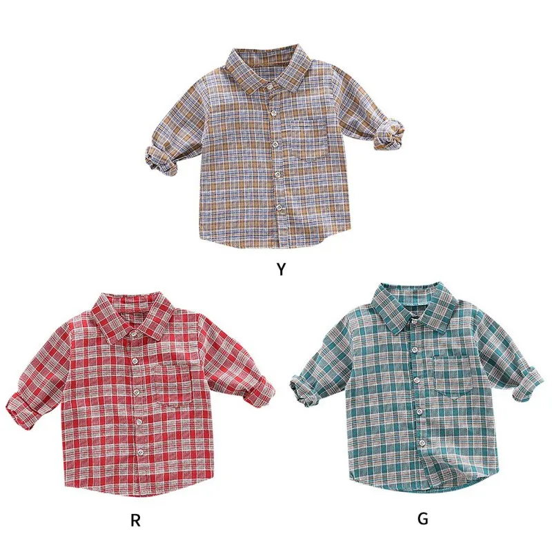 Осенние повседневные хлопковые рубашки в клетку с длинными рукавами для маленьких мальчиков детские топы, футболки, рубашки Повседневная Блузка