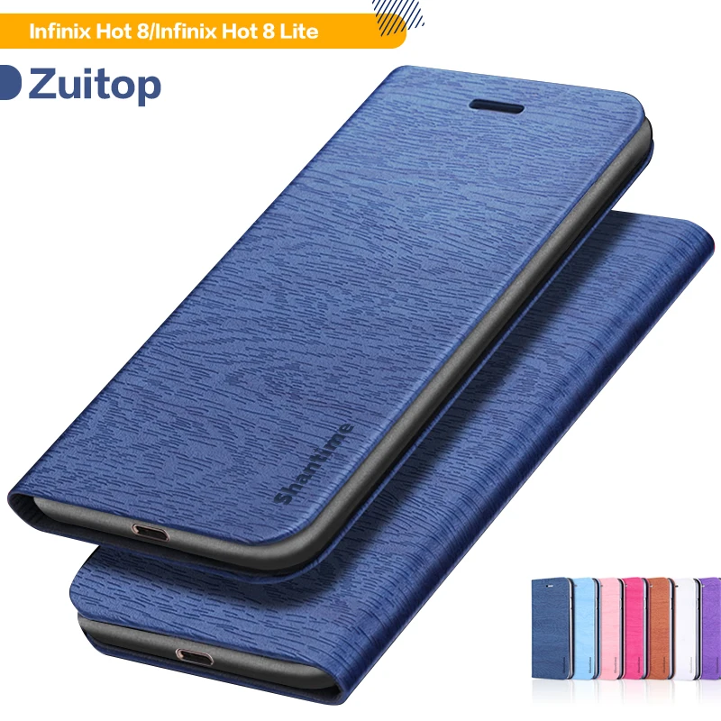 Wood grain PU Leather Phone Case For Infinix Hot 8 Flip Lite Wallet Soft Silicone Back Cover | Мобильные телефоны и