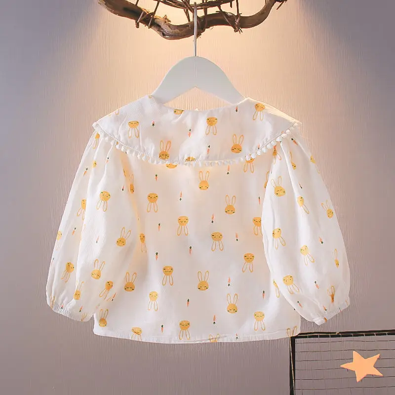 Spring Autumn Girls Shirt Clothes With Vest Long Sleeve Baby Cotton Linen Cardigan Shirt Turn Down Collar Blouse