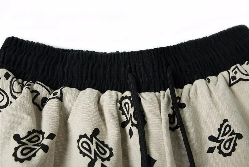 Mens Paisley Printed Hip Hop Loose Shorts Elastic Waist Sweat Shorts Casual Harajuku Drawstring Streetwear Sportswear Joggers
