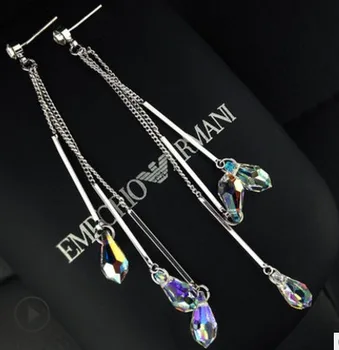 

hgh quality crystal diamond Colored tassels bride 925 silver up-market gift lady's earings 28b