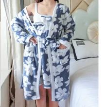 2 шт., теплый фланелевый Халат, зимний халат с цветочным рисунком, плотные ночные рубашки, банный халат, женские пижамы, банный фланелевый Халат, одежда для сна для женщин s